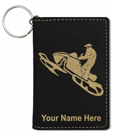 ID Holder Wallet, Snowmobile, Personalized Engraving Included (Rustic) Black with Gold $12.04 Wallets