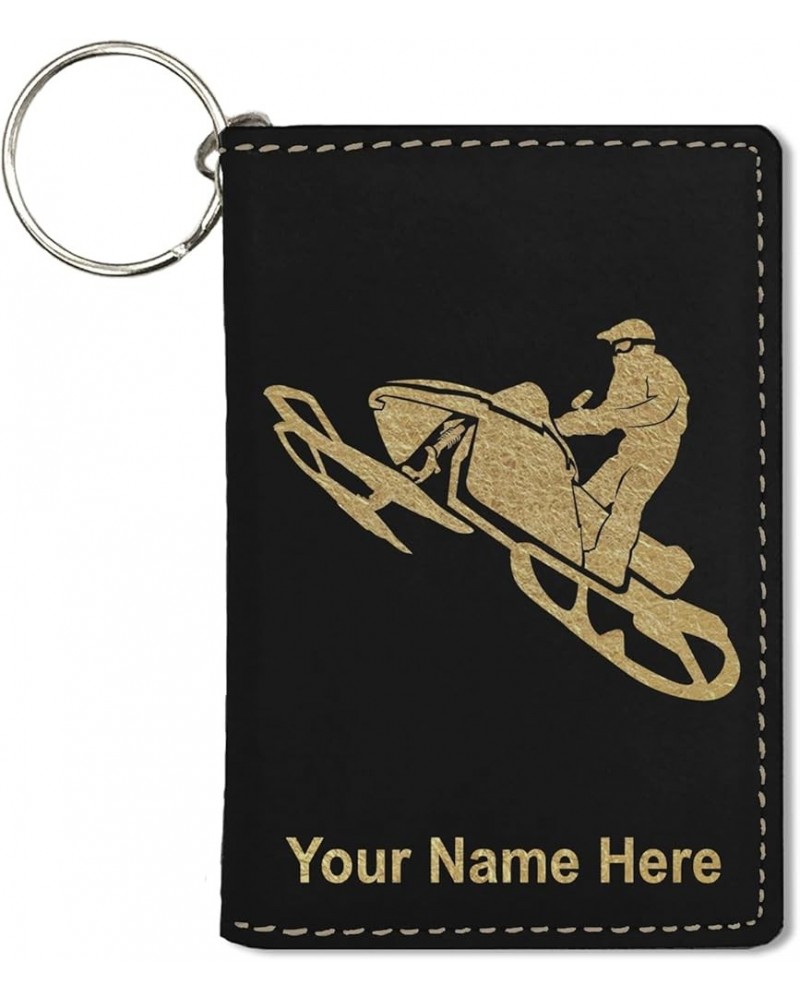 ID Holder Wallet, Snowmobile, Personalized Engraving Included (Rustic) Black with Gold $12.04 Wallets