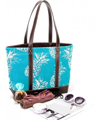 Tote Bag for Women, Large Tote Bags for Women, Tote Bag with Zipper, Pineapple Blue Summer, Womens Tote Bag Design 68 $24.47 ...