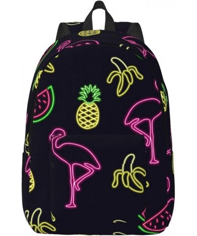 Pineapple Banana Flamingo Print Unisex Canvas Backpack Cute Backpack For Travel Sports Casual Aesthetic Backpack Black Medium...