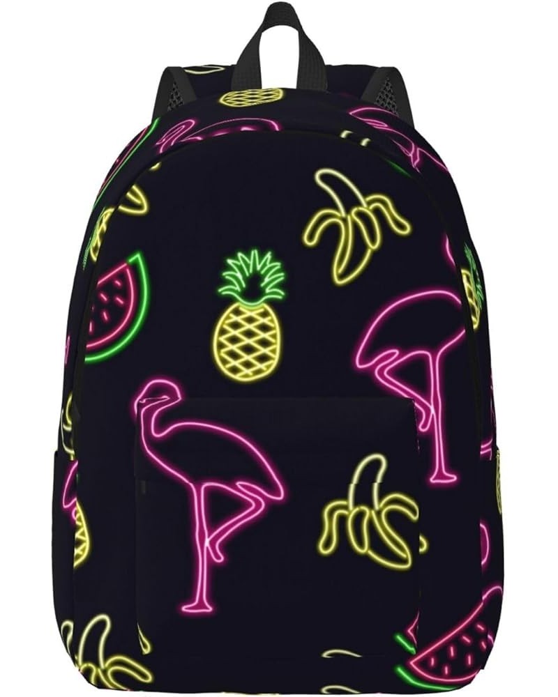 Pineapple Banana Flamingo Print Unisex Canvas Backpack Cute Backpack For Travel Sports Casual Aesthetic Backpack Black Medium...