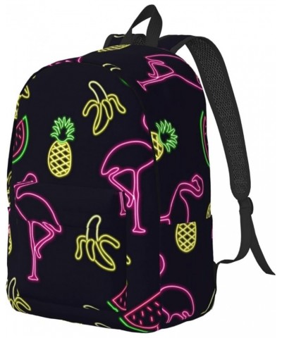 Pineapple Banana Flamingo Print Unisex Canvas Backpack Cute Backpack For Travel Sports Casual Aesthetic Backpack Black Medium...