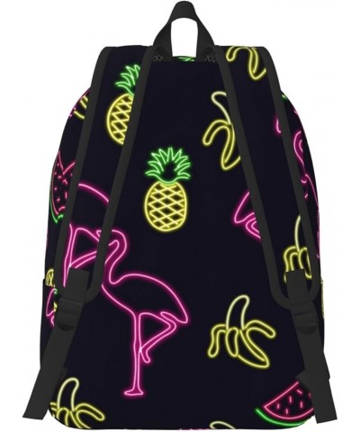 Pineapple Banana Flamingo Print Unisex Canvas Backpack Cute Backpack For Travel Sports Casual Aesthetic Backpack Black Medium...