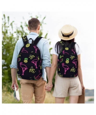 Pineapple Banana Flamingo Print Unisex Canvas Backpack Cute Backpack For Travel Sports Casual Aesthetic Backpack Black Medium...