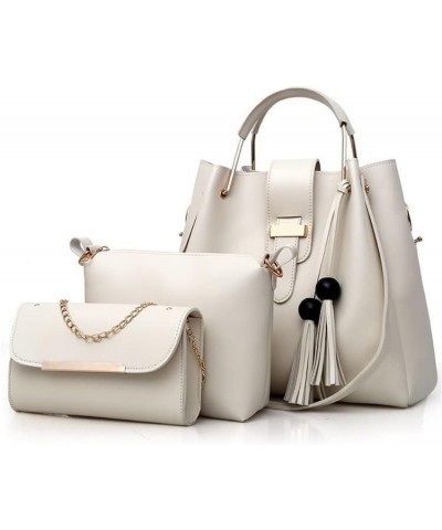 Women Fashion Synthetic Leather Handbags Tote Bag Shoulder Bag Top Handle Satchel Purse Set 3pcs Ivory $17.81 Satchels