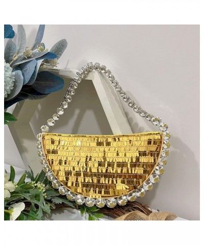 Women's Rhinestone Evening Handbags Retro Classic Underarm Shoulder Handbags Semi-circular Sequins Clutch Purse Gold $23.32 E...