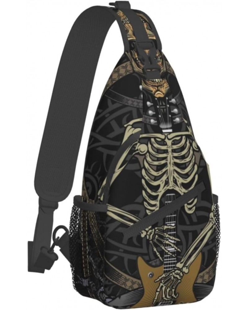 Rock Guitar Skeleton Sling Bag Crossbody Sling Backpack Chest Shoulder Bag Daypack for Hiking Walking Travel $13.33 Crossbody...