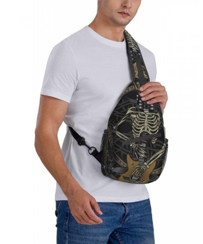 Rock Guitar Skeleton Sling Bag Crossbody Sling Backpack Chest Shoulder Bag Daypack for Hiking Walking Travel $13.33 Crossbody...