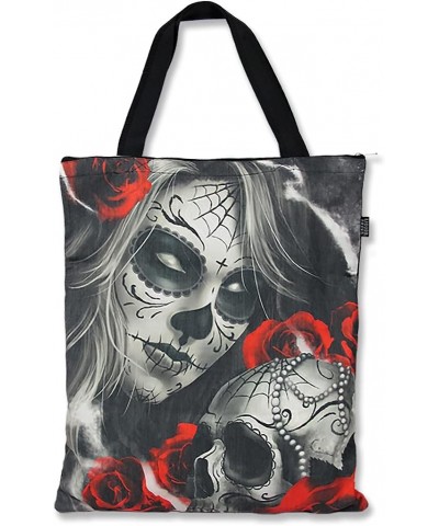 Eternal Bliss Sugar Skull Tattoo Woman and Rose Tote Bag 17 x 18 Canvas Shopping Shopper with Zipper $11.63 Totes