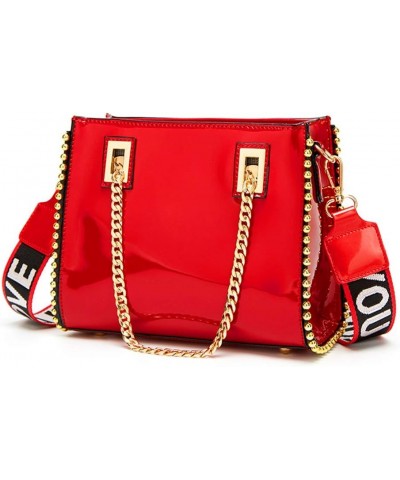 Designer Crossbody Shoulder Bags for Women Patent Leather Handbag Chain Handle Bucket Bag Red $16.31 Handbags