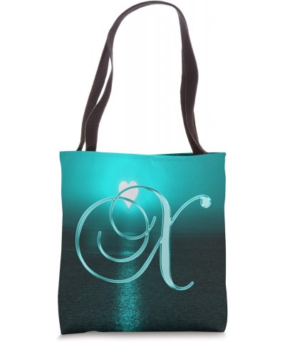 X Teal Heart Beach Ocean Lake Sun Moon Initial Letter Name Tote Bag $11.58 Totes