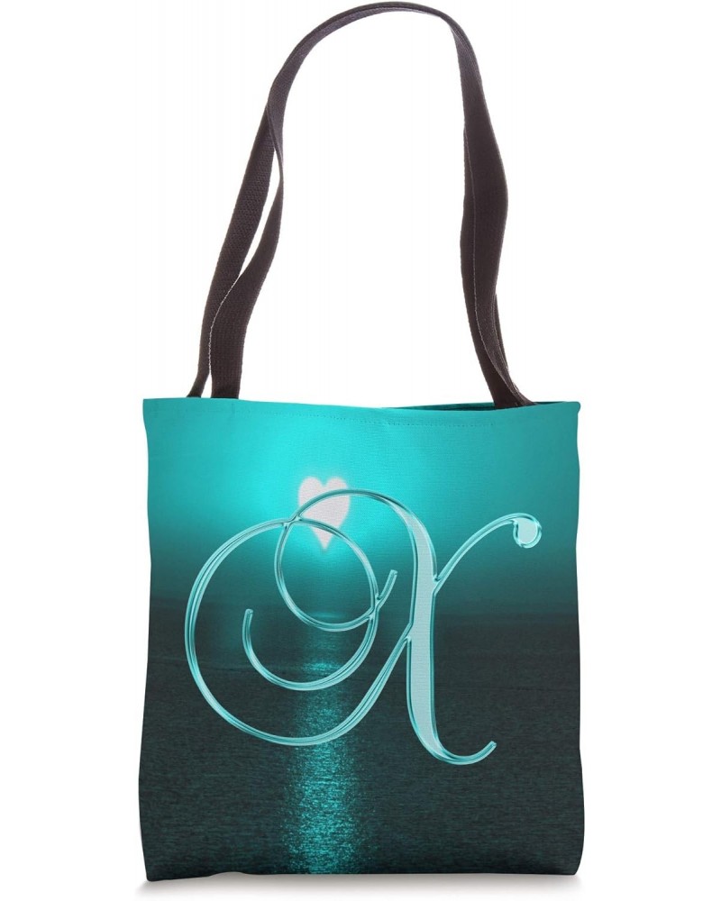 X Teal Heart Beach Ocean Lake Sun Moon Initial Letter Name Tote Bag $11.58 Totes