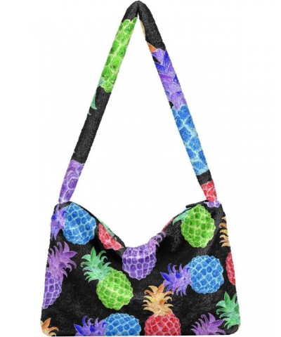 Colored Pineapple Furry Tote Bag for Women Crossbody Bag Shoulder Handbag Puffer Tote with Zipper for Men $9.66 Totes