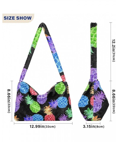 Colored Pineapple Furry Tote Bag for Women Crossbody Bag Shoulder Handbag Puffer Tote with Zipper for Men $9.66 Totes