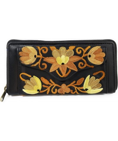 Kashmiri Embroidered leather clutch purse, chain stitch, 7 pockets Black 3 $18.70 Clutches