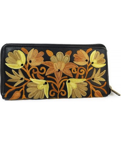 Kashmiri Embroidered leather clutch purse, chain stitch, 7 pockets Black 3 $18.70 Clutches