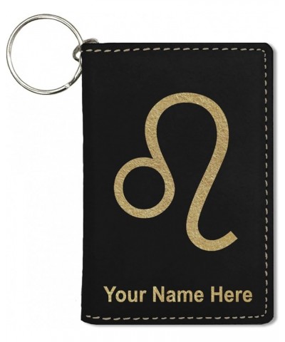 ID Holder Wallet, Zodiac Sign Leo, Personalized Engraving Included (Rustic) Black with Gold $11.76 Wallets