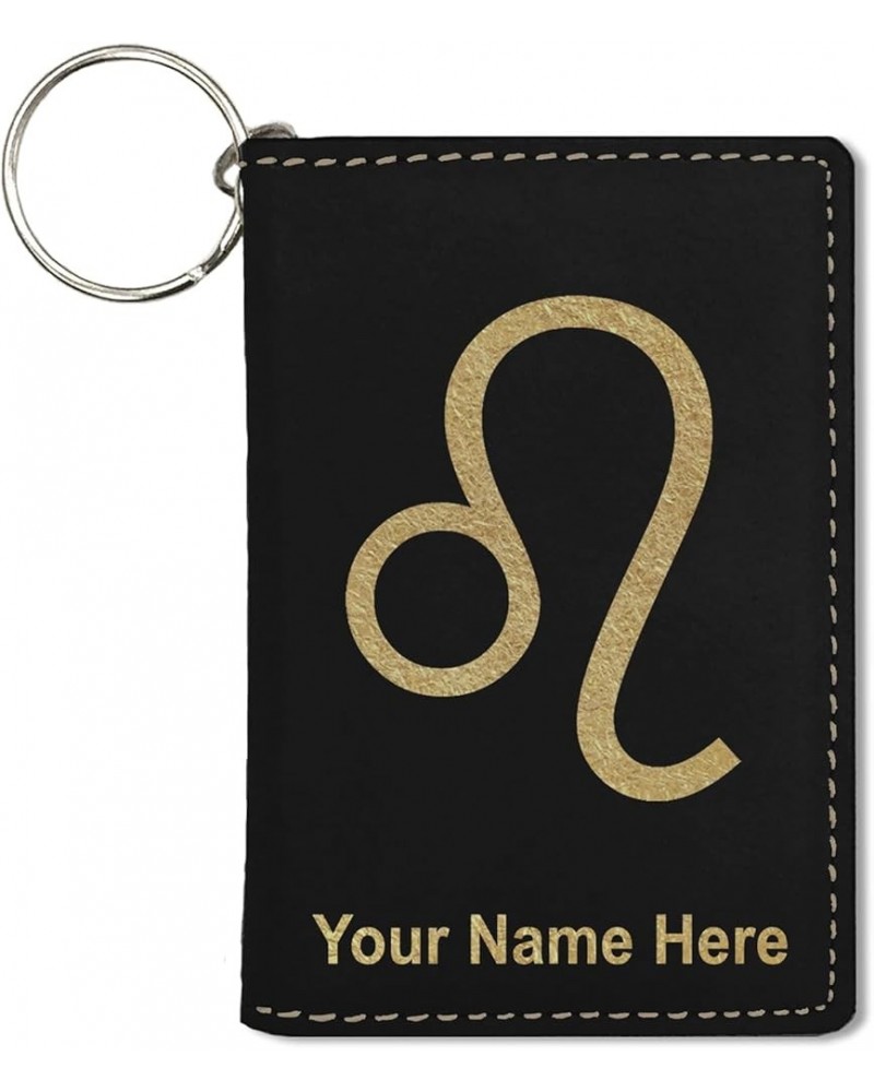 ID Holder Wallet, Zodiac Sign Leo, Personalized Engraving Included (Rustic) Black with Gold $11.76 Wallets