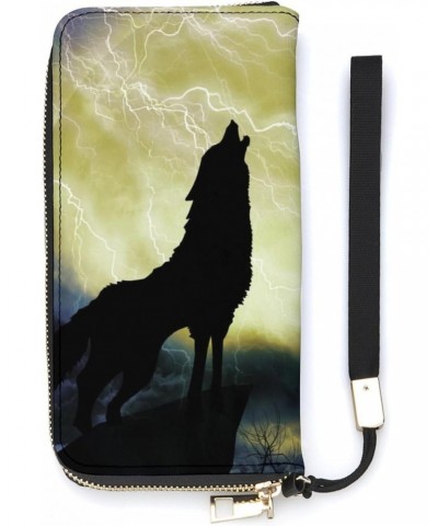 Howling Wolf Thunderstorm Cute Wallet Long Wristlet Purse Credit Card Holder Cell Phone Purse Elegant Clutch Handbag for Wome...