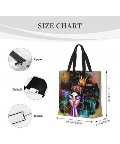 African American Canvas Tote Bag for Women, Afro Black Girl Large Tote Bags with Zipper, Black Art Shoulder Bag African Ameri...