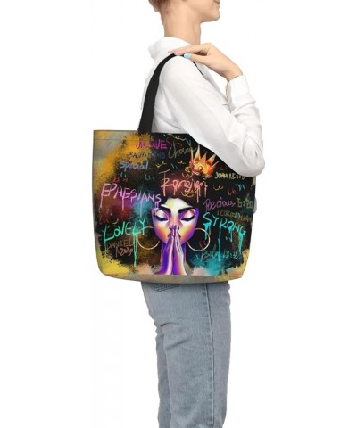 African American Canvas Tote Bag for Women, Afro Black Girl Large Tote Bags with Zipper, Black Art Shoulder Bag African Ameri...