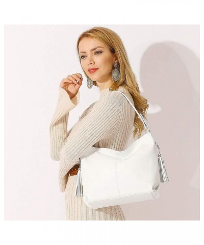 Fashion Soft Real Genuine Leather Tassel Women's Handbag Ladies Shoulder Tote Messenger Hobo Bag Satchel White $36.81 Totes