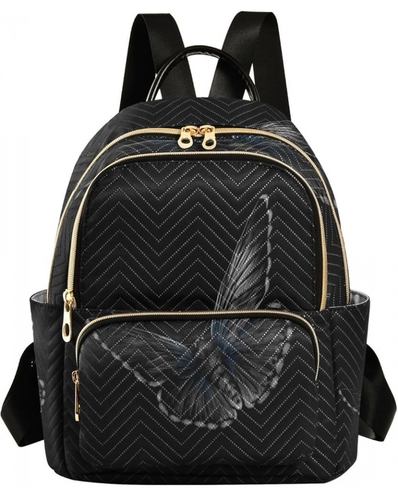 Fashion Backpack Mini Backpack Purse Casual Daily Backpack Butterfly on A Black Background Hand Drawn for Travel for College ...