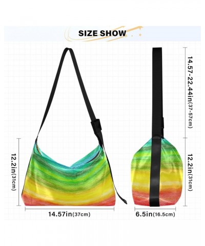 Women Boho Bag Horizontal Lines Blurry Rainbow Shoulder Bag PU Leather Pouch Crossbody Bag Large Tote Handbag For Quick Getaw...