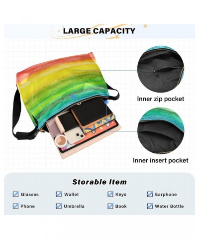 Women Boho Bag Horizontal Lines Blurry Rainbow Shoulder Bag PU Leather Pouch Crossbody Bag Large Tote Handbag For Quick Getaw...