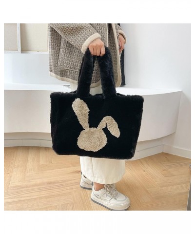 Women Cute Bunny Ears Plush Shoulder Bag Soft Rabbit Purse Cartoon Animal Tote Bag A Black $16.19 Shoulder Bags