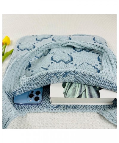 Women Crochet Shoulder Bag Cute Heart Knit Tote Bag Crochet Tote Bag Y2k Tote Bag Aesthetic Beach Bag Blue $6.23 Totes