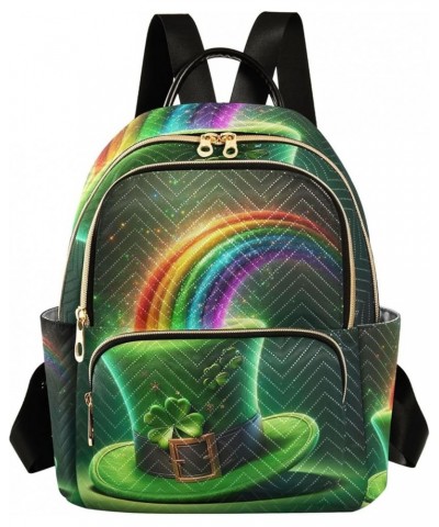 Quilted Backpack for Women Cartoon Walking Fox Trendy Backpack Travel Backpack with Luggage Strap St. Patrick's Day Rainbow S...