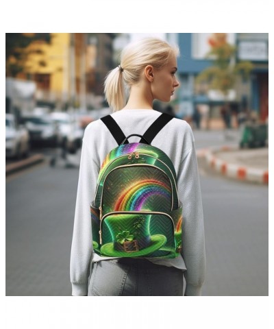 Quilted Backpack for Women Cartoon Walking Fox Trendy Backpack Travel Backpack with Luggage Strap St. Patrick's Day Rainbow S...