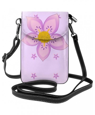 women Small Cell Phone Purse Five-petaled purple flowers pattern Soft, durable and waterproof PU leather Convenient for daily...