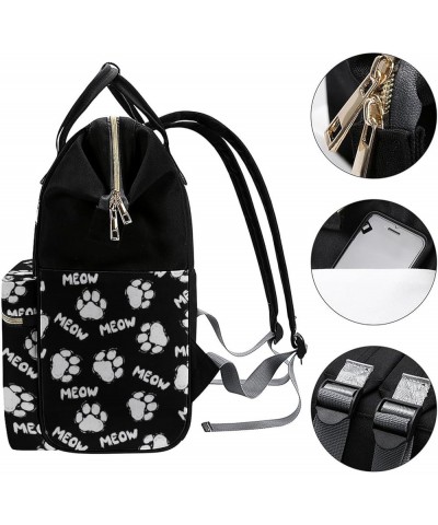 Colorful Musical Notes Travel Backpack Mommy Bag for Women, Casual Daypack Backpack, Handbag Black Cats-footprint on Black $2...