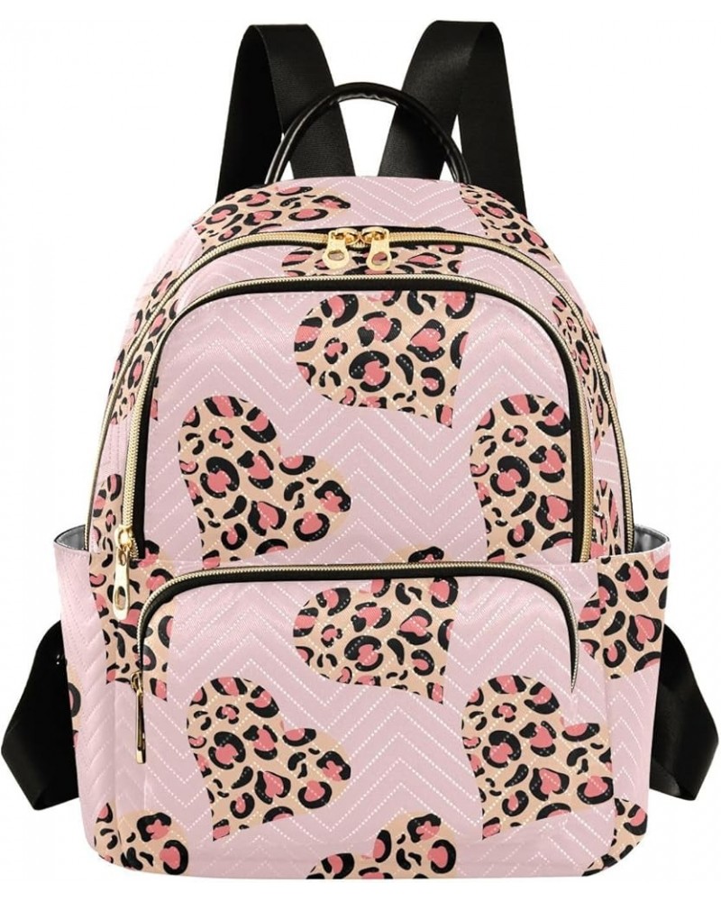 Abstract Hearts Shaped Leopard Skin Casual Fashion Polyester Travel Rucksack Shoulder Bag Color Small $21.82 Backpacks