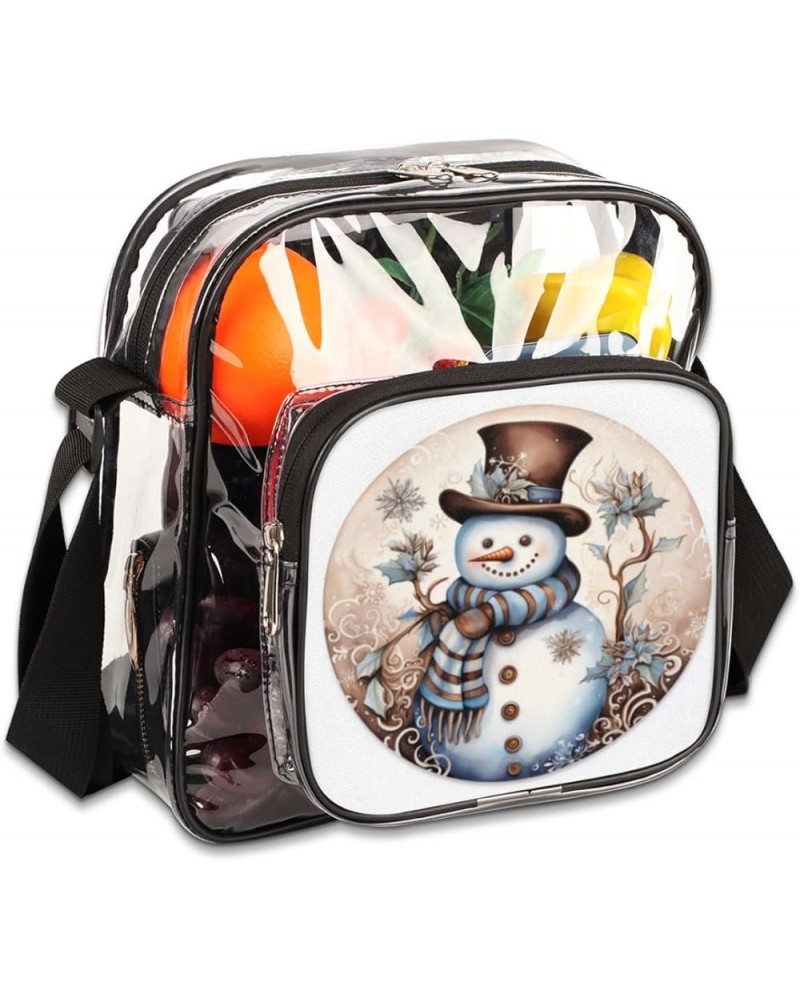 Carved Plum Blossom Stadium-Approved Clear Crossbody Bag Christmas Striped Snowman $10.80 Crossbody Bags