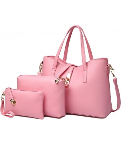 Women's Pu Leather Handbag Purse Bags Set 3 Piece Tote Bag Pink $24.73 Shoulder Bags