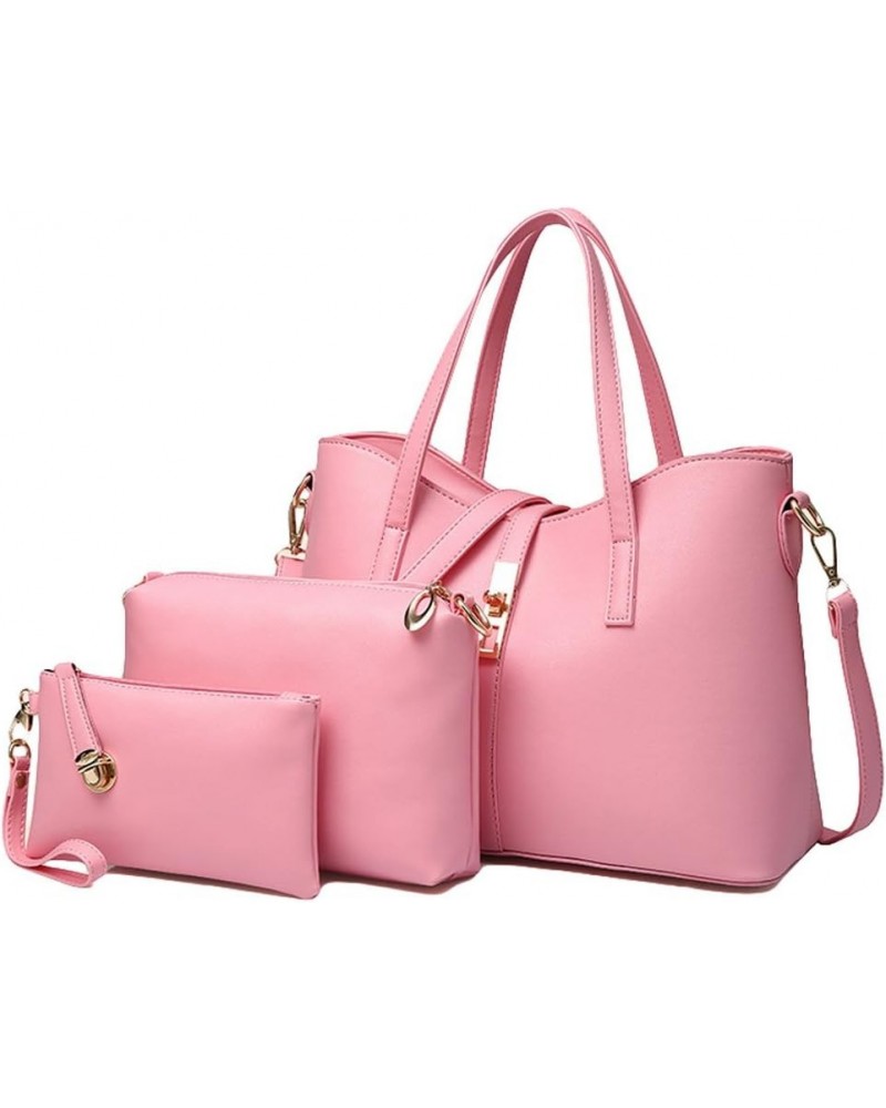 Women's Pu Leather Handbag Purse Bags Set 3 Piece Tote Bag Pink $24.73 Shoulder Bags