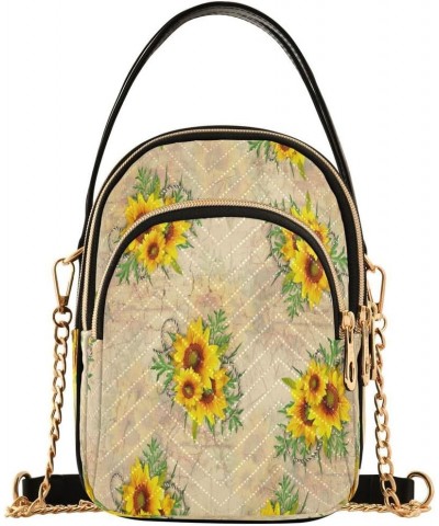 Vintage Sunflower Blossom Leaf Crossbody Bag Small Shoulder Handbags Leather Purse for Women $11.44 Crossbody Bags