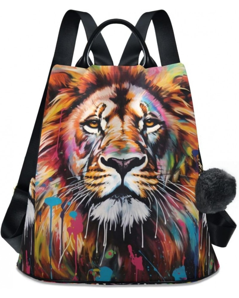 Women Anti Theft Backpack Purse - Painting Art Lion, Fashion Casual Daypack Shoulder Bag with Key Chain 15 inches $18.86 Back...