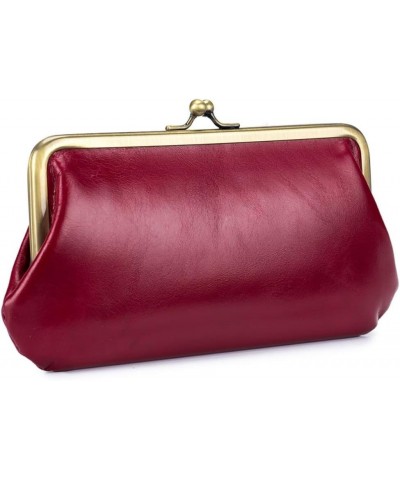 Oil Wax Leather Clutch Bag for Women Small Evening Purse Wallet (Black) Wine Red $17.81 Evening Bags