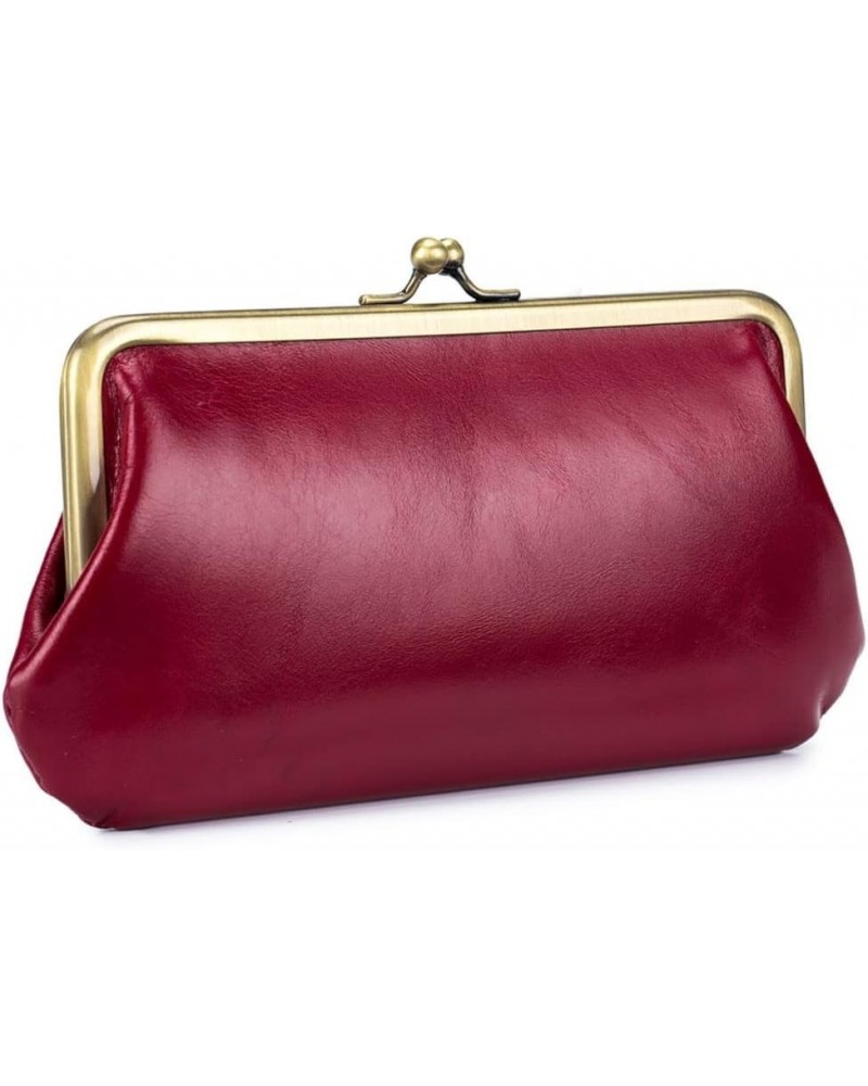 Oil Wax Leather Clutch Bag for Women Small Evening Purse Wallet (Black) Wine Red $17.81 Evening Bags