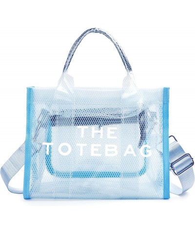 Clear Tote Bag for Women - PVC The Tote Bag Crossbody Bags Zipper Closure for Stadium, Travel, Beach Light Blue $15.94 Totes