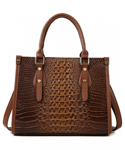 Handbags and Purses for Women PU Leatner Shoulder Bag Fashion Top-Handle Satchel Tote Crocodile Pattern Crossbody Bag Brown $...