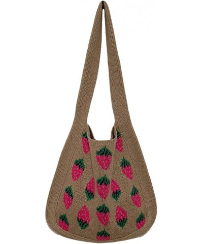 Crochet Mesh Beach Tote Bag Strawberry Print Fairycore Hobo Bag Knitted Shoulder Handbag Purse for Women (Purple) Khaki $17.2...