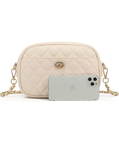 Quilted Crossbody Bag Small Lightweight Shoulder Purse Top Zipper Phone Pocket Beige-lm725 $19.03 Crossbody Bags