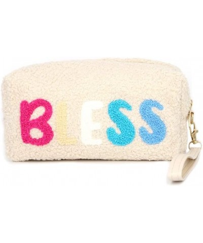 Fashion Designer Trendy Faux Fur Fleece Bless Pouch with Wristlet Beige $10.59 Wristlets