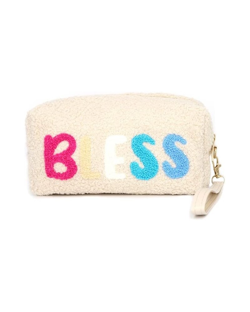 Fashion Designer Trendy Faux Fur Fleece Bless Pouch with Wristlet Beige $10.59 Wristlets