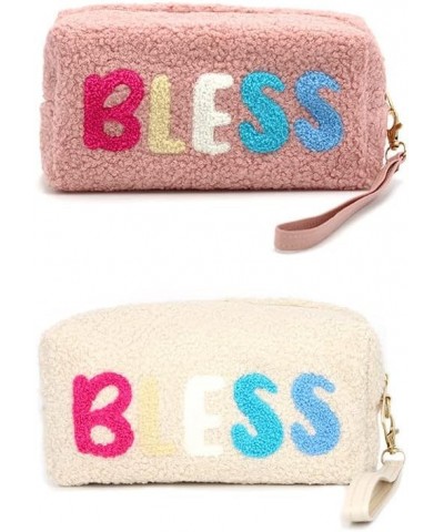 Fashion Designer Trendy Faux Fur Fleece Bless Pouch with Wristlet Beige $10.59 Wristlets